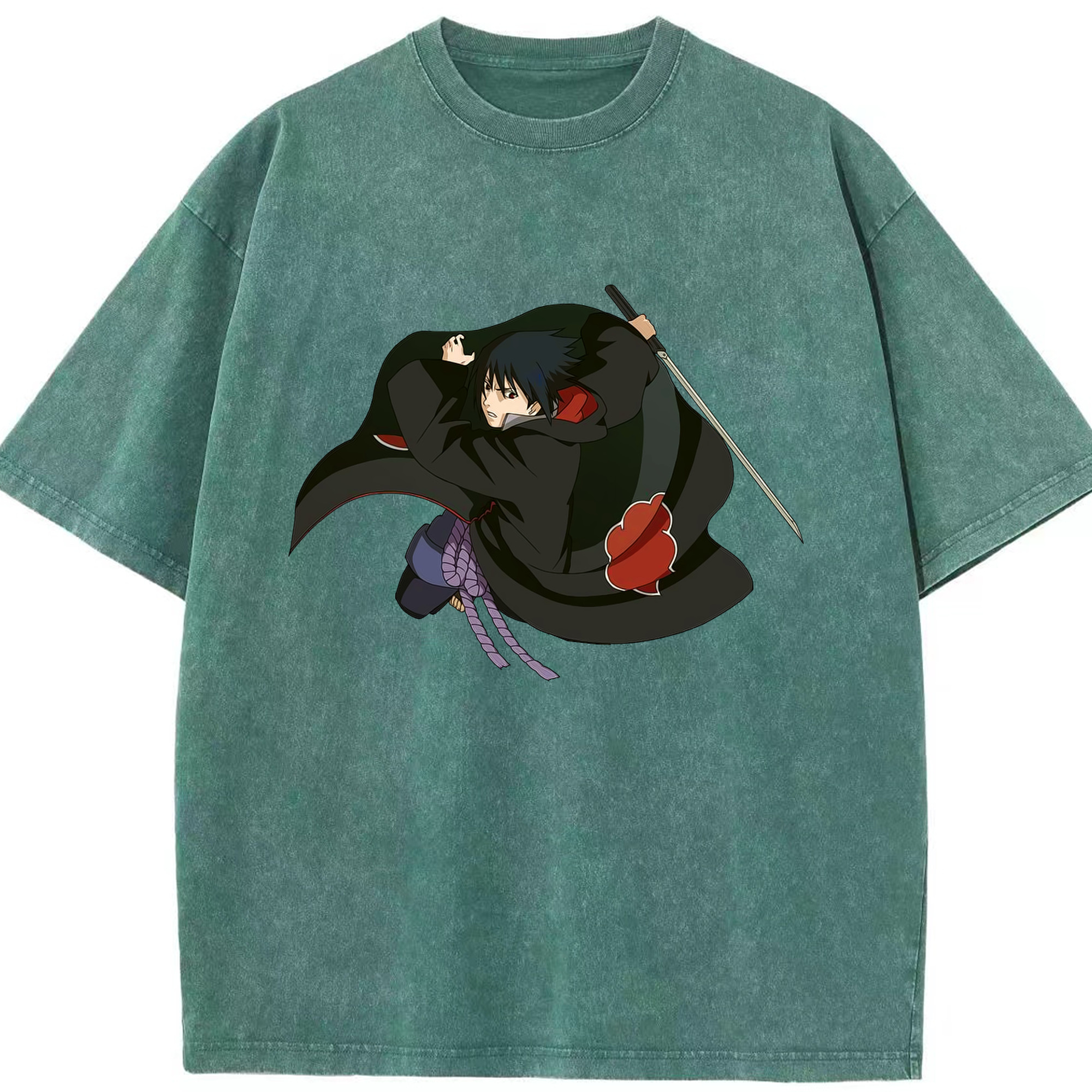 （画像用） NARUTO -ナルト- うちは サスケ Uchiha Sasuke 綿100% ヴィンテージ風 半袖Tシャツ（フロントプリント）